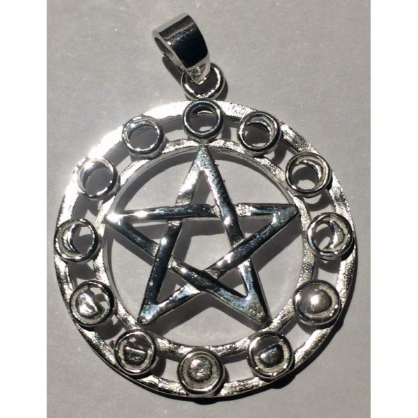 Pendant Silver Moon Phase Pentagram 